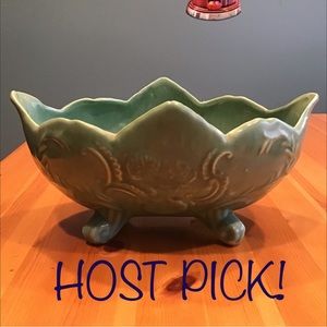 VINTAGE CELADON CALIFORNIA POTTERY PLANTER FLORAL EMBOSSED